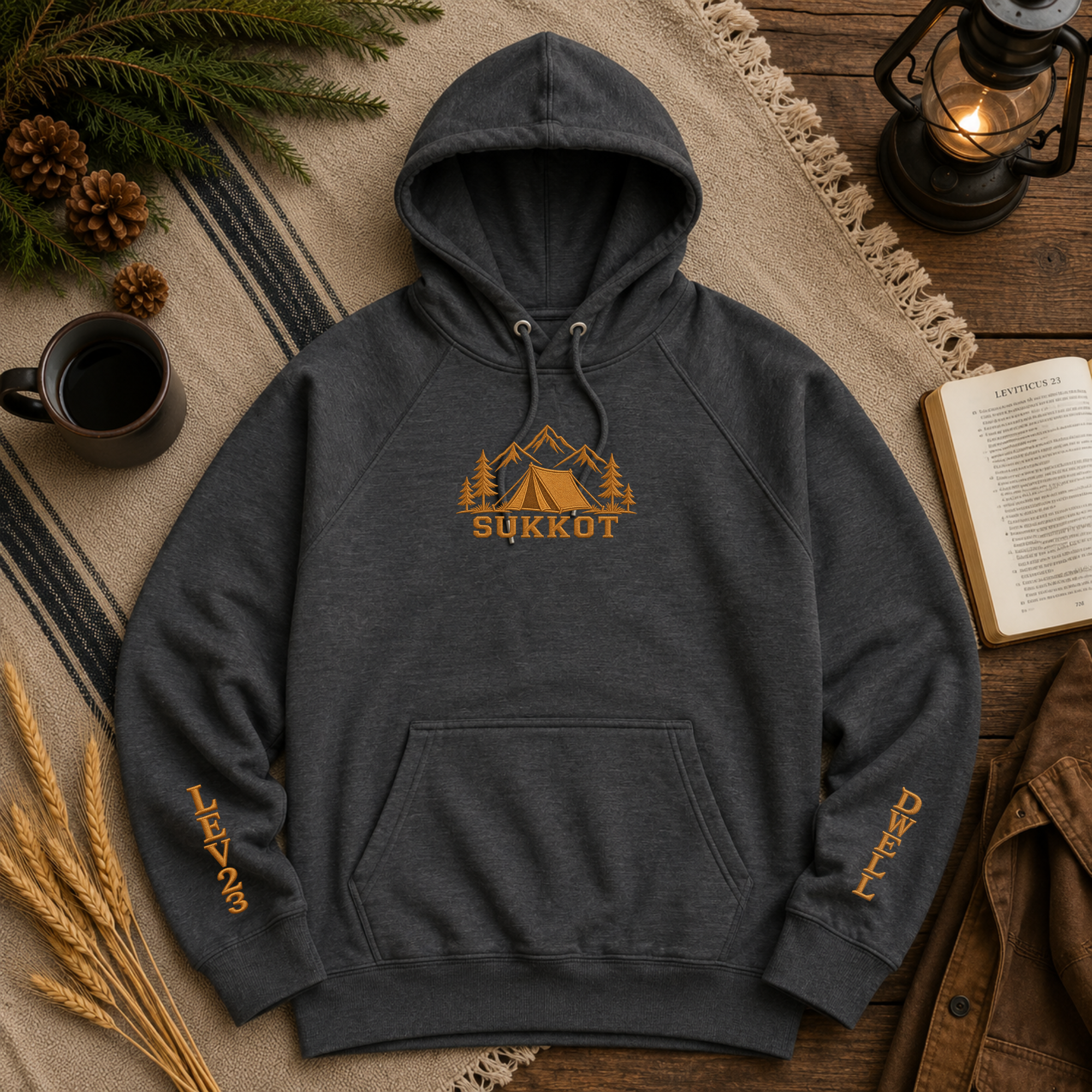 Limited Edition Sukkot Embroidered Hoodie | DWELL + Lev 23 Premium Feast Gear