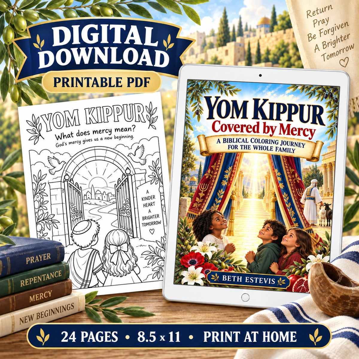 Yom Kippur: Covered by Mercy | 24-Page Printable Coloring Book | Instant Digital Download