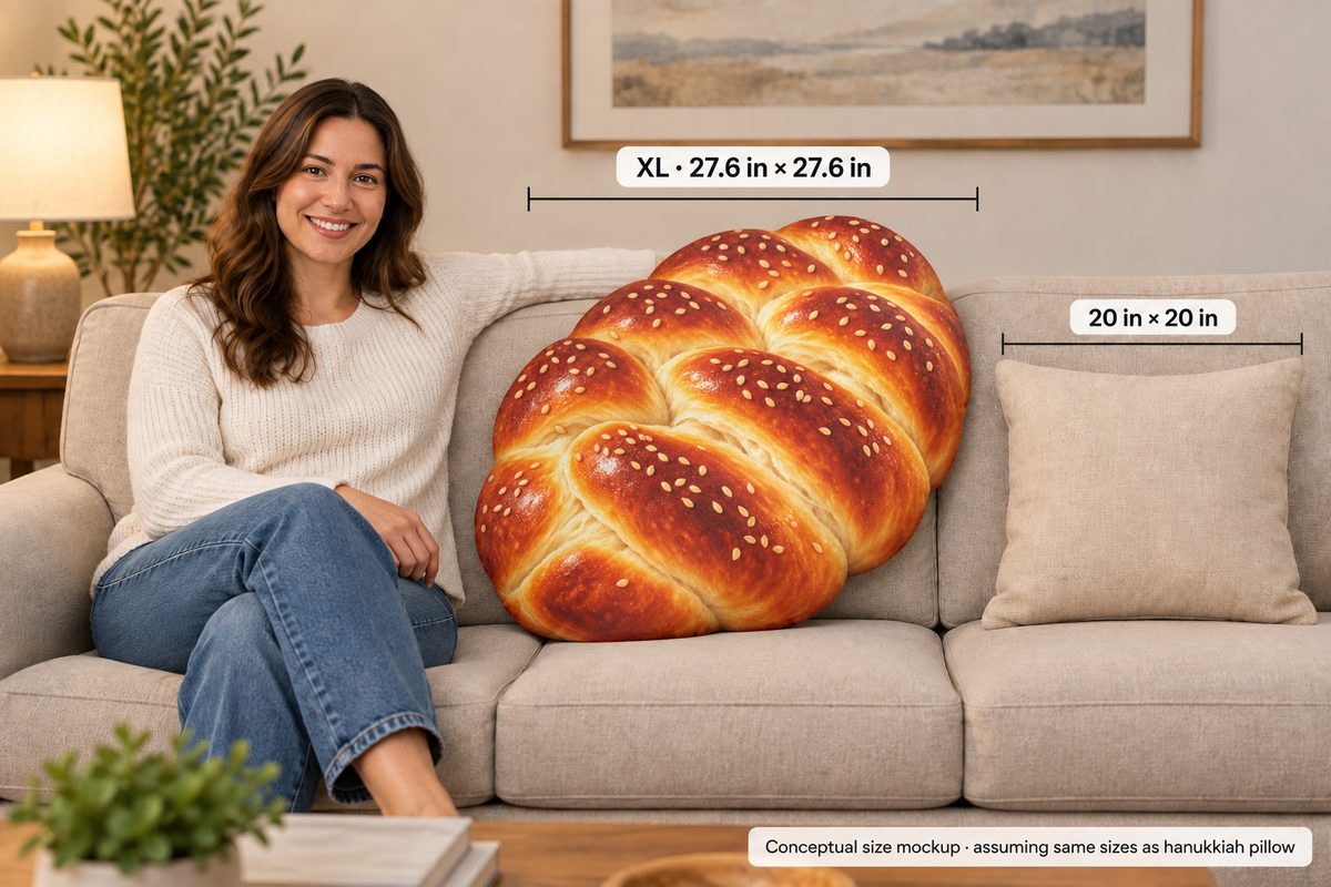 Challah Bread Shaped Pillow – Plush Shabbat Decorative Cushion for Kids & Jewish Home Décor