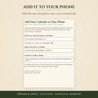 Add Your Calendar to Your Phone guide with subscribe links for iPhone, Outlook, Google Calendar and Android