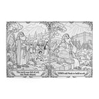 The Covenant Rainbow coloring book open to Noah obeying and building the ark coloring pages