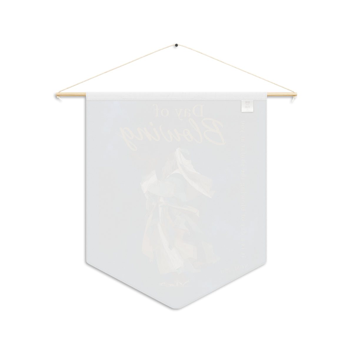 Back of the Blue Day of Blowing wall pennant showing the faint reversed print through the fabric