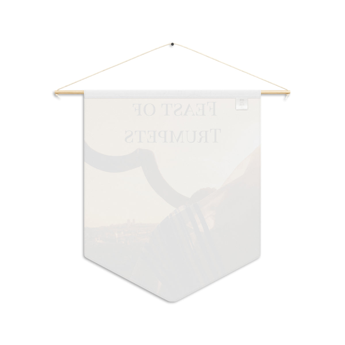 Back of the Feast of Trumpets wall pennant showing the faint reversed print through the fabric