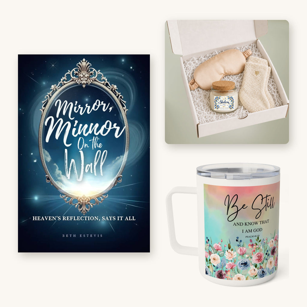 Gift for her bundle: Mirror, Mirror book, Be Still and Know mug and Shalom gift set from We Be Shabbatin'