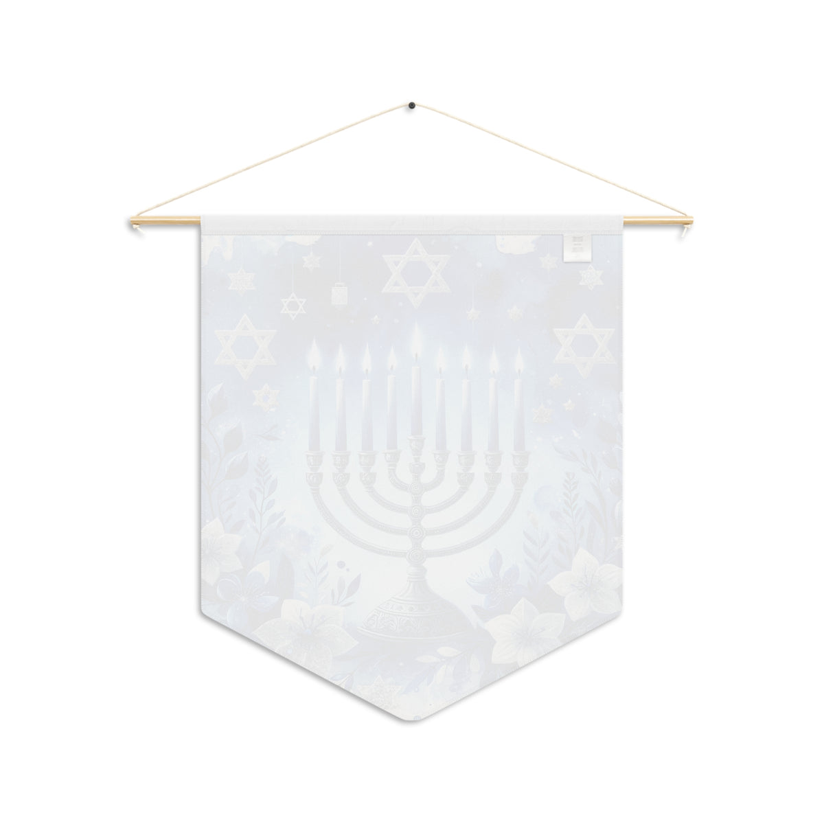 Back of the Hanukkah Menorah wall pennant showing the faint reversed print through the fabric