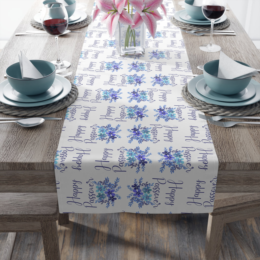 Happy Passover floral table runner on dining table