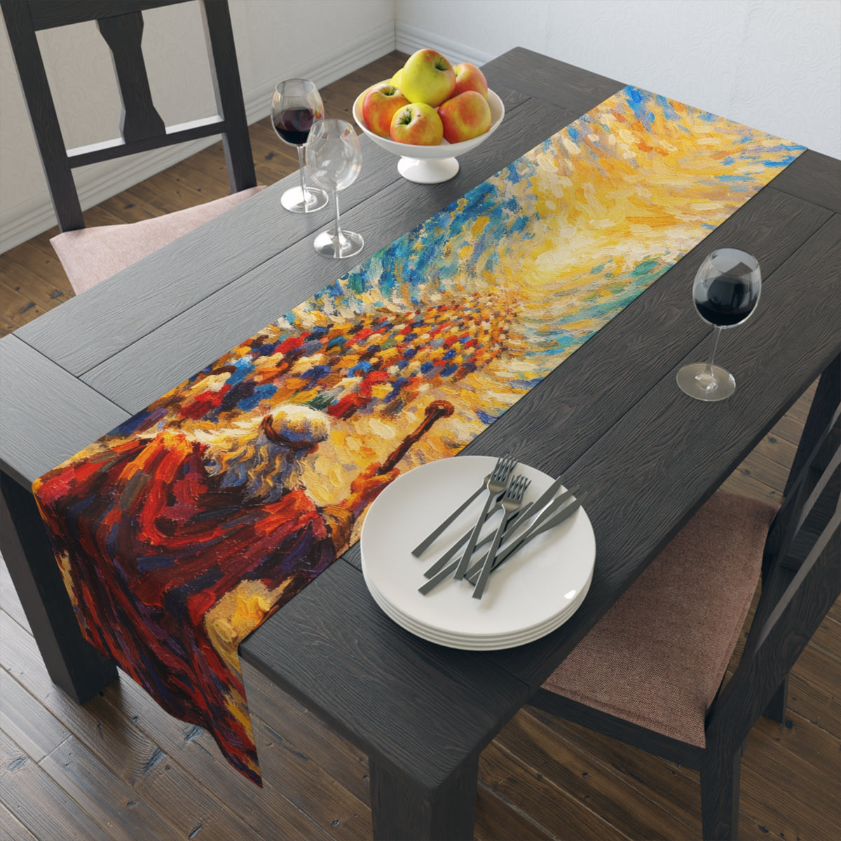 Passover Exodus art table runner with parted waters design