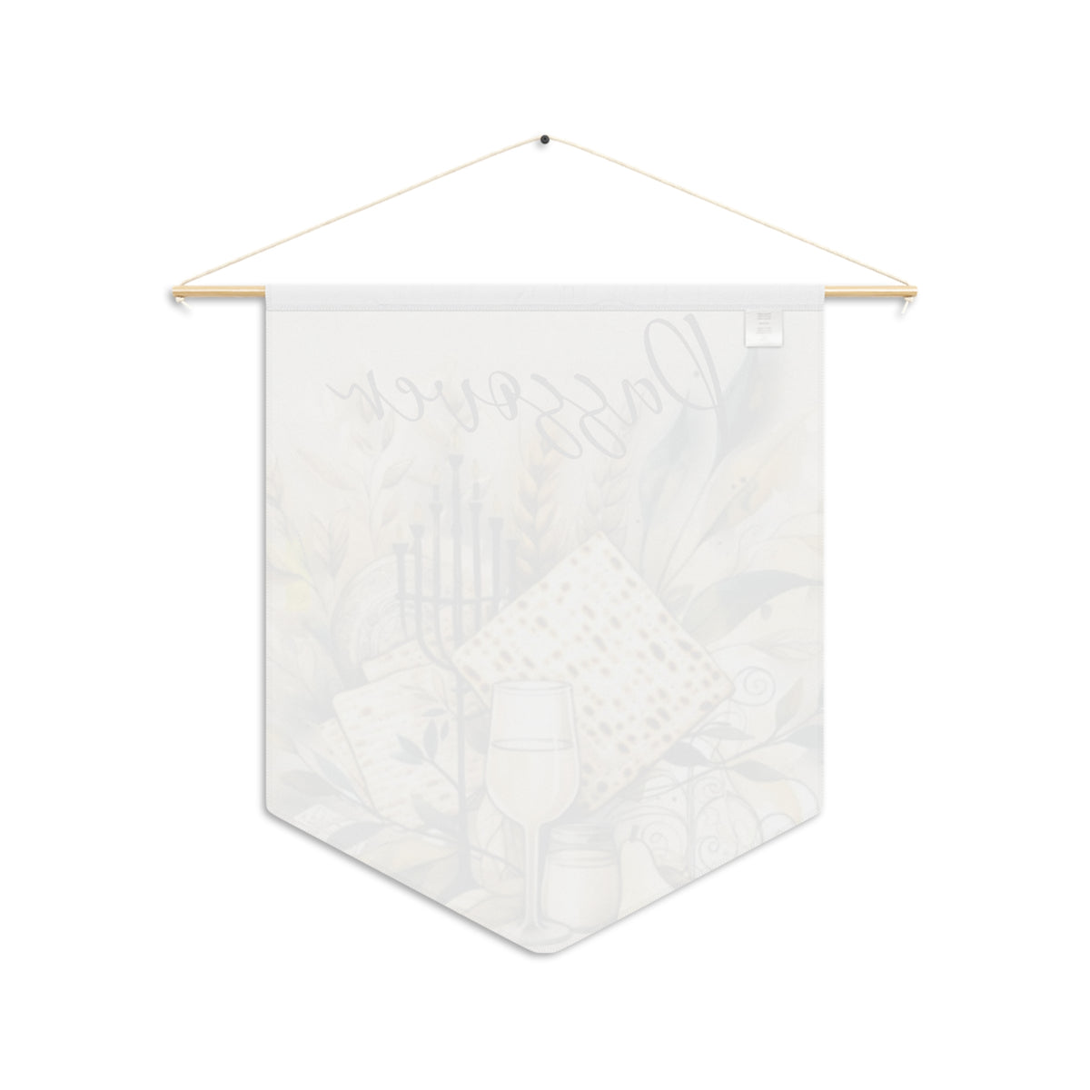 Back view of the Passover Seder wall pennant showing the white reverse with the design faintly visible