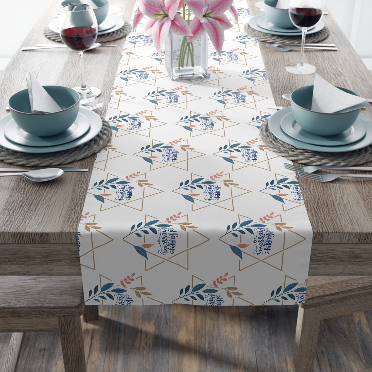 Happy Passover Star of David table runner on table
