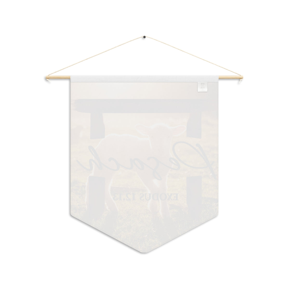 Back of the Pesach lamb wall pennant, with the print showing faintly through the white fabric