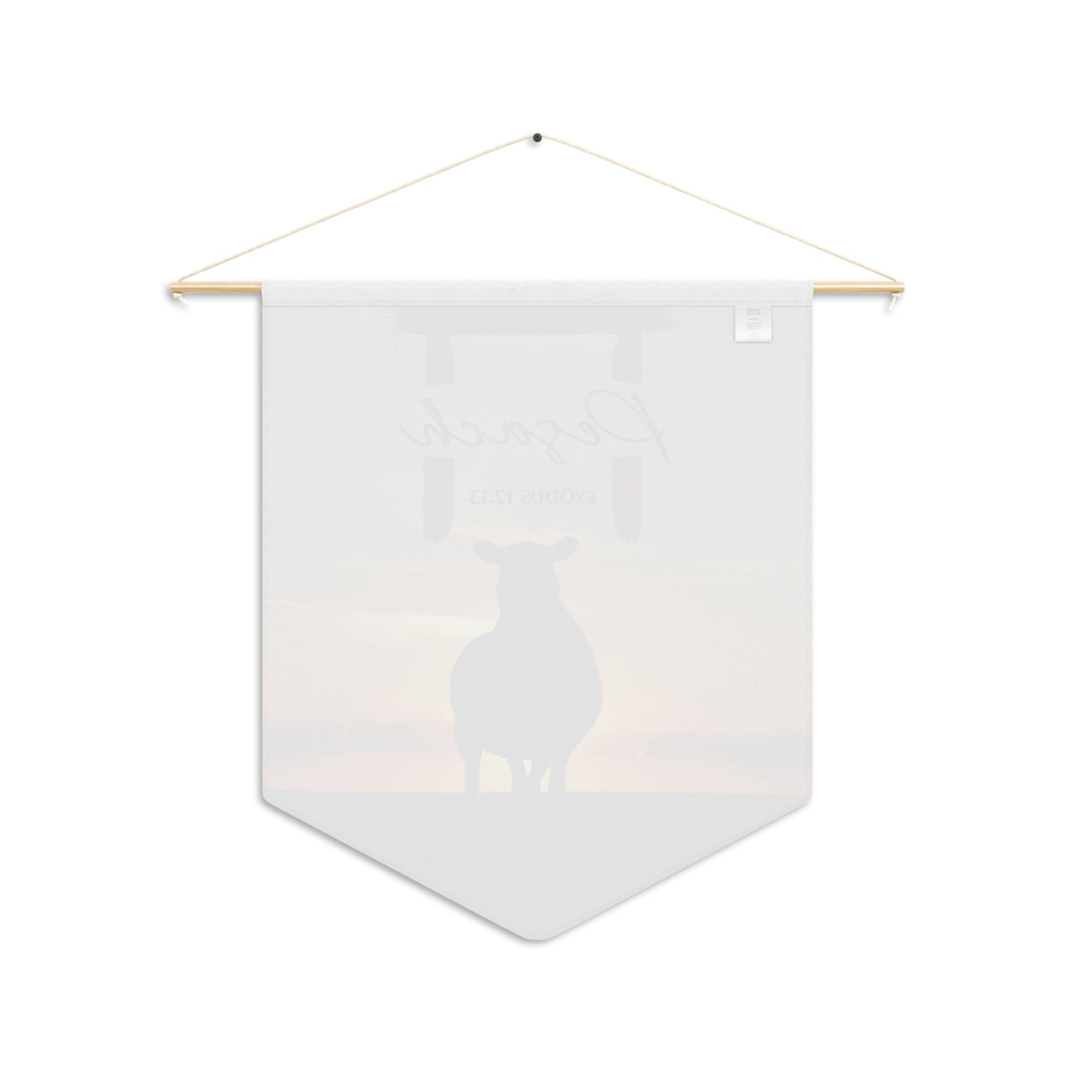 Back of the Pesach silhouette wall pennant, with the print showing faintly through the white fabric