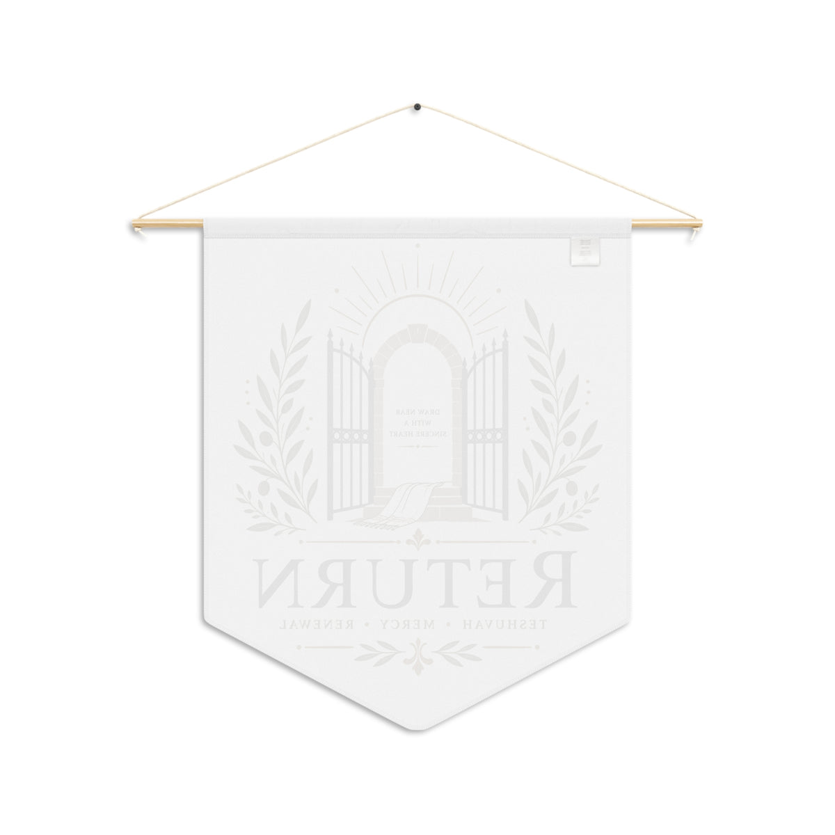 Back of the Return wall pennant showing the faint reversed print through the fabric
