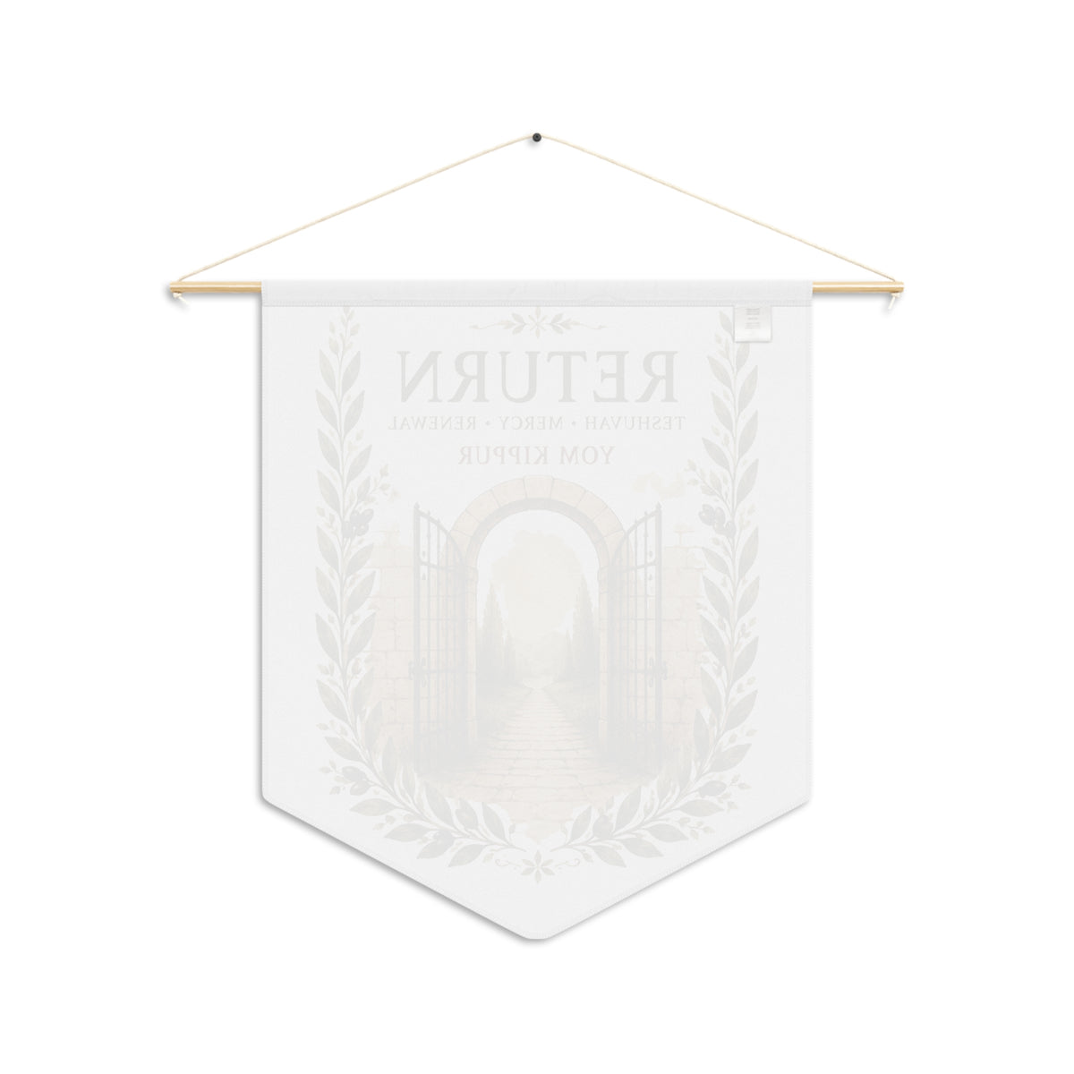Back of the Return wall pennant showing the faint reversed print through the fabric