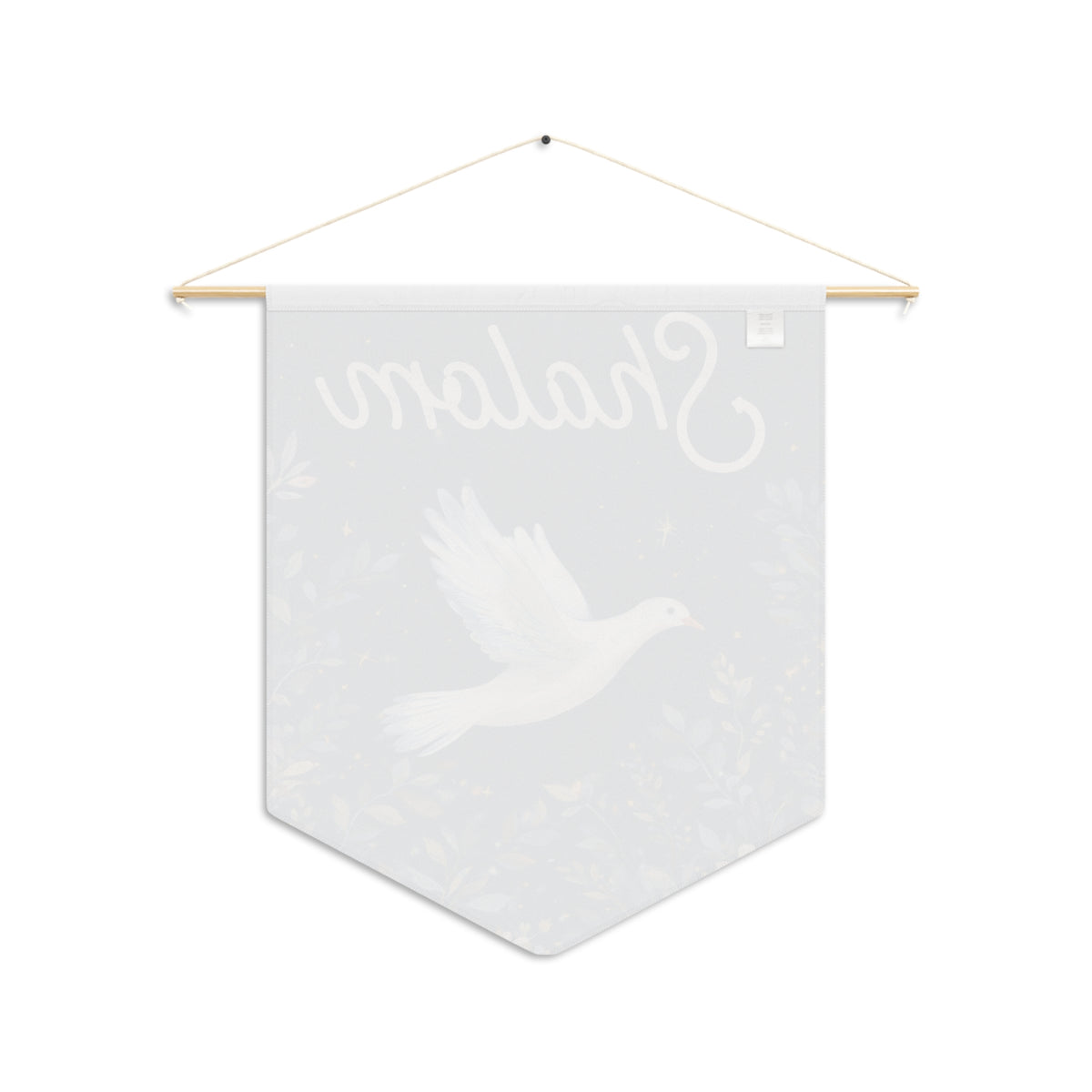 Back view of the Shalom dove pennant showing the white reverse with the design faintly visible