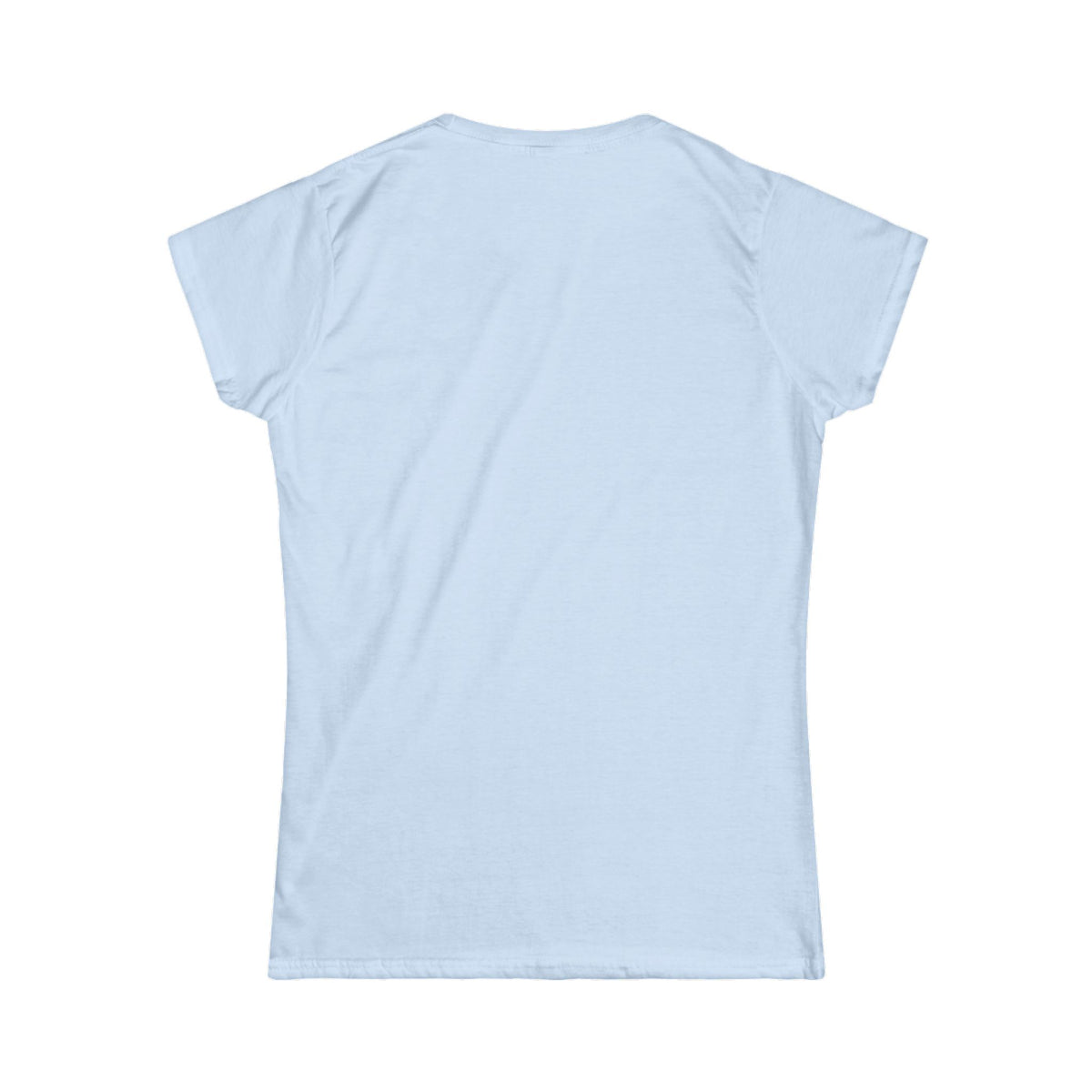 Back view of a plain light blue women's t-shirt
