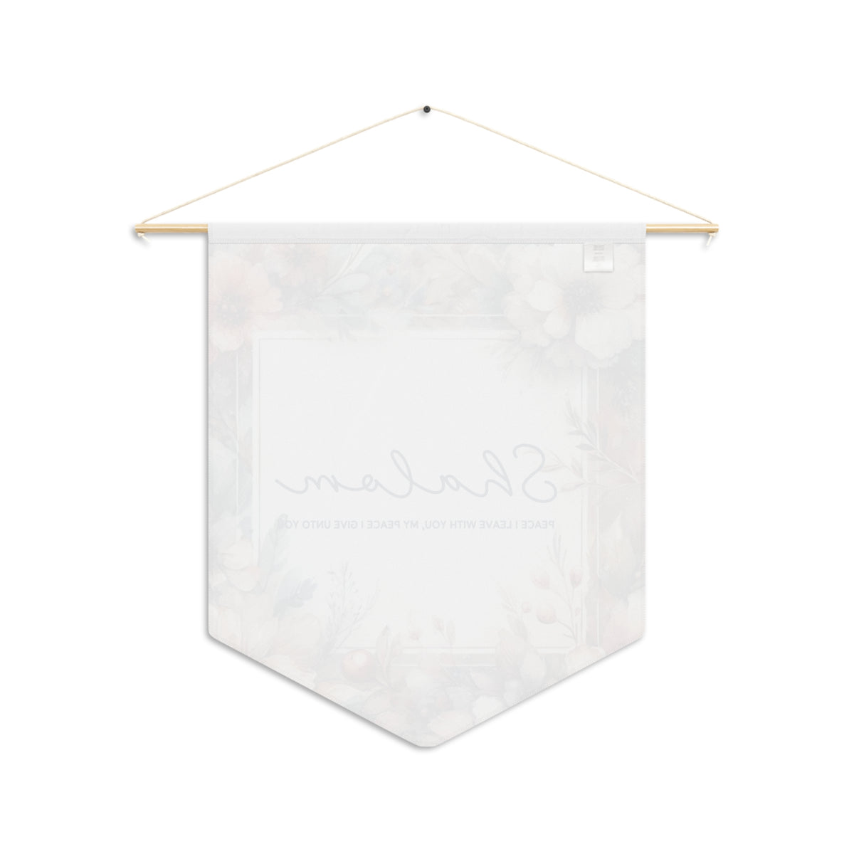 Back of the Shalom floral frame wall pennant, with the print showing faintly through the white fabric