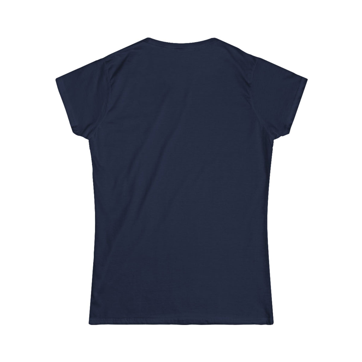 Back view of a plain navy women's t-shirt