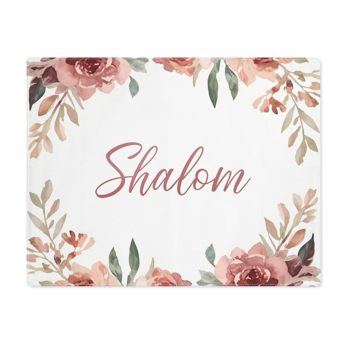 Shalom placemat watercolor floral design close-up
