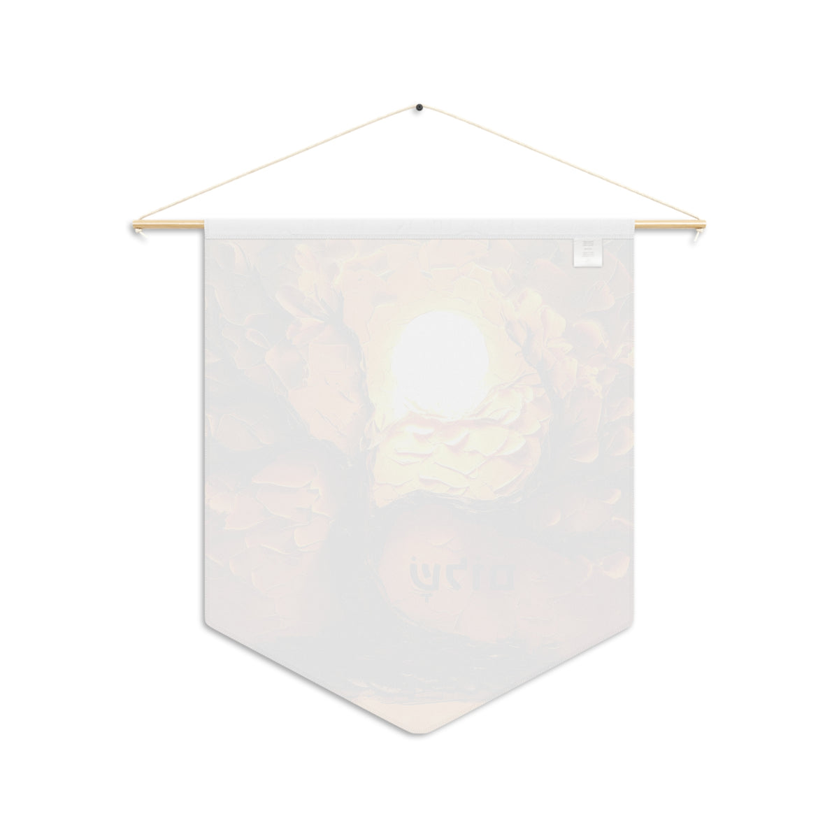 Back view of the Shalom tree of peace pennant showing the white reverse with the design faintly visible