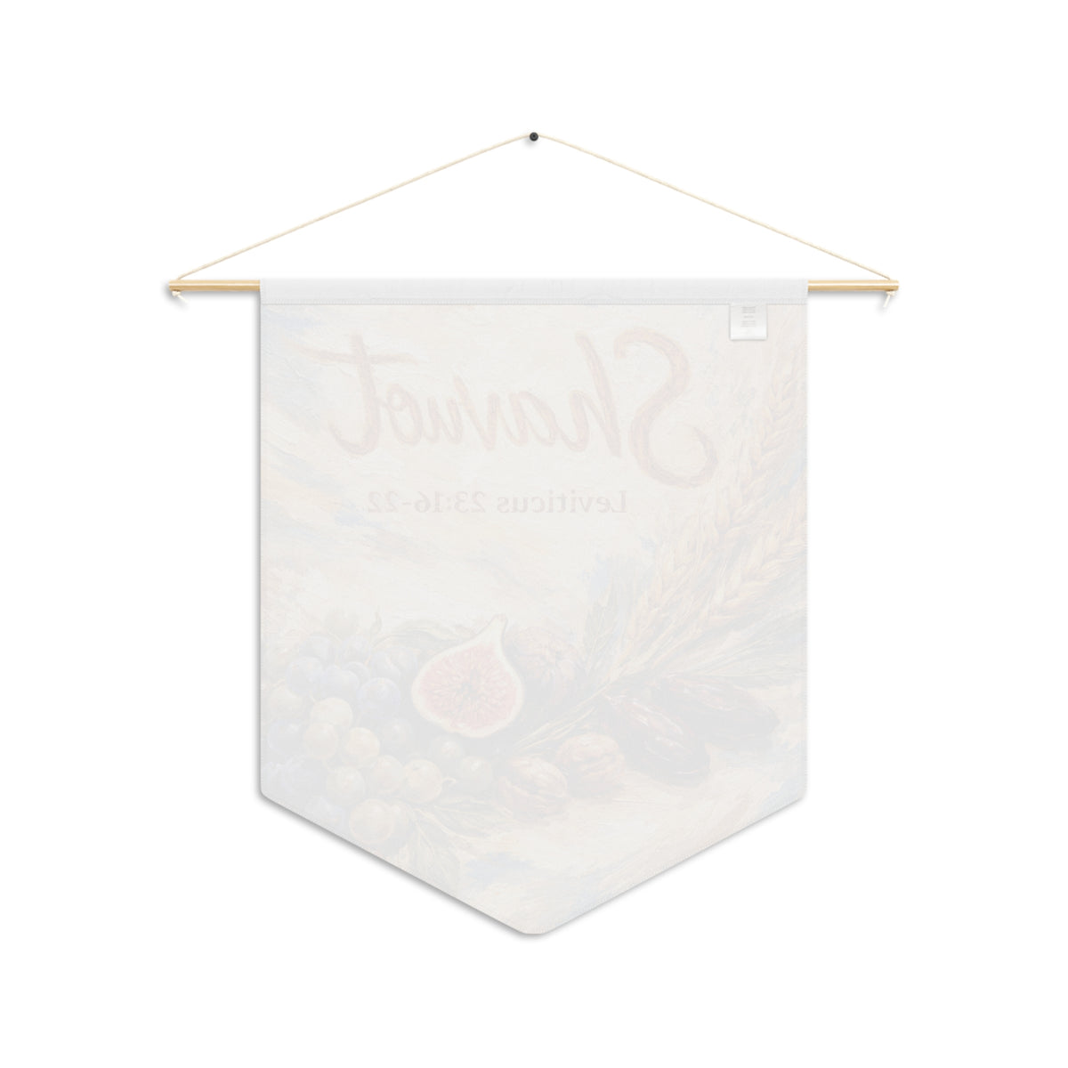 Back view of the Shavuot Leviticus 23 pennant showing the white reverse with the design faintly visible