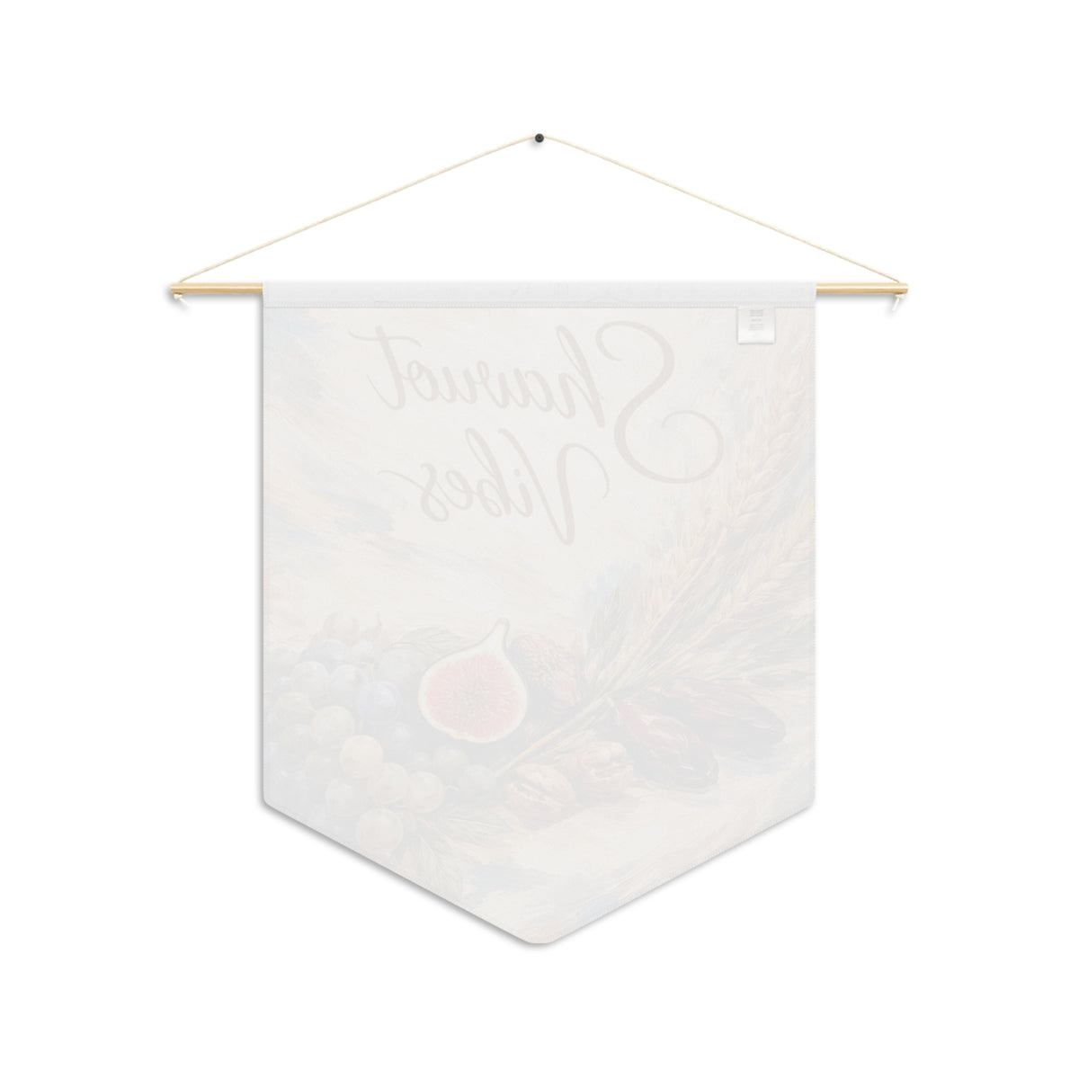Back view of the Shavuot Vibes pennant showing the white reverse with the design faintly visible