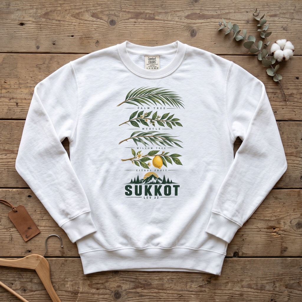 Sukkot Four Species Sweatshirt | Palm Myrtle Willow & Citron | Biblical Feast Day Crewneck Lev 23